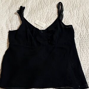 New Ann Taylor Black Silk V-Neck Ruffle Camisole